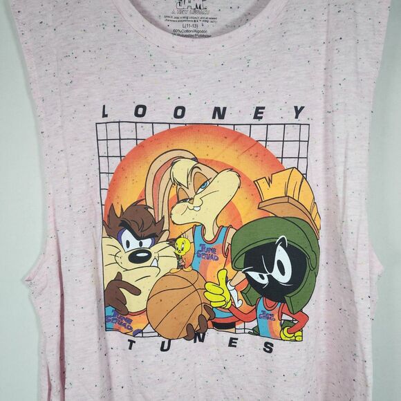 Space Jam Looney Toons Sleeveless T-Shirt Pink Speckled Cartoon Size Large - Picture 3 of 9